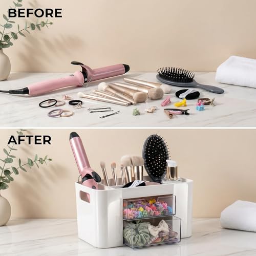 Imakmasion Hair Accessories Organizer for Girls - White, 2 Drawers & 3 Slots