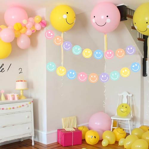 Pastel Smile Face Party Banner Decorations - 2 Pcs Macaron Theme