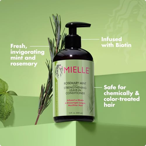 Mielle Organics Rosemary Mint Leave-In Conditioner for Curly Hair - Hydrating Biotin Formula, 12 Oz