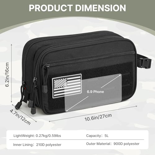 G4Free Black Waterproof Men’s Toiletry Travel Bag with Multiple Pockets