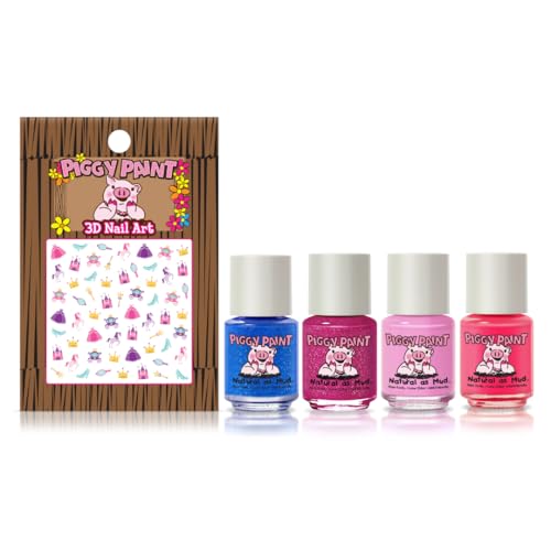 Piggy Paint Non-Toxic Nail Polish Set for Kids - 4 Colors + Nail Art