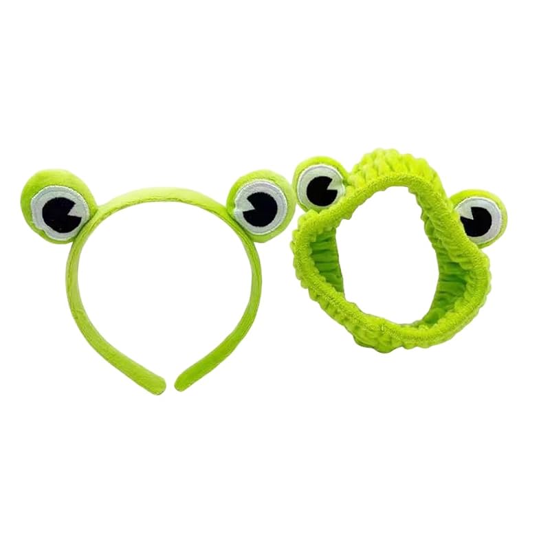 Cute Frog Face Wash Headband & Wrist Set for Girls & Women - Spa & Makeup Accessory