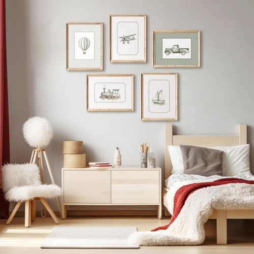 Vintage Vehicle Canvas Wall Art Set for Kids - 8x10 Inch