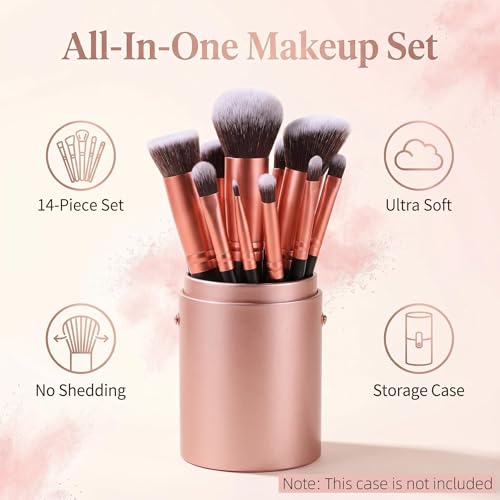 BS-MALL 14-Piece Premium Makeup Brush Set with Case - Rose Gold