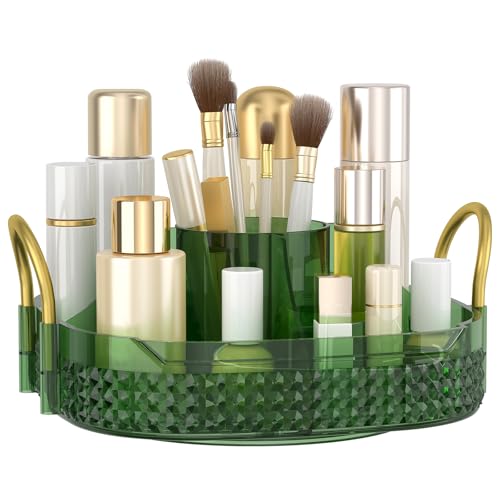 Green 1-Tier Rotating Makeup Organizer with Brush Holder