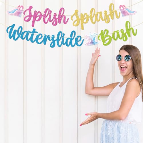 Qttier Splish Splash Waterslide Bash Banner - Pool Party Decor