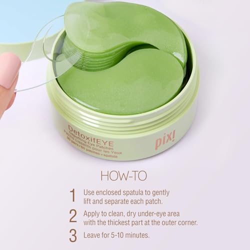 Pixi DetoxifEYE Depuffing Hydrogel Eye Patches with Cucumber, Hyaluronic Acid & Caffeine for Puffy Eyes and Dark Circles | Treats Tired Eyes, Puffiness and Eyebags | Hydrate Eye Area, 60 Patches