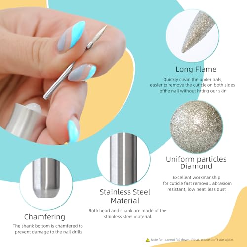 Hytoos 2mm Long Flame Cuticle Cleaner Nail Bits Set - 5Pcs Fine