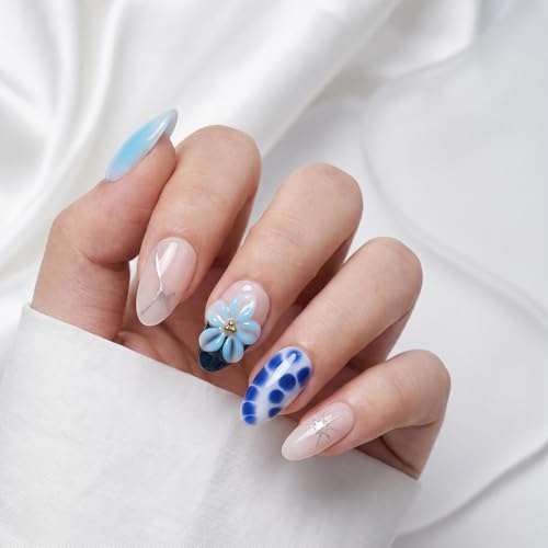 EasierGlow UO09 Short Almond Press On Nails - 10Pcs Y2K Design