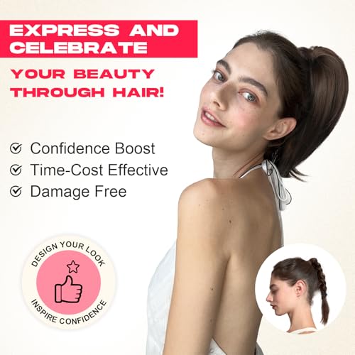 10" Ash Brown with Highlights Claw Clip Ponytail Extension - Soft Synthetic Hair Piece for Women