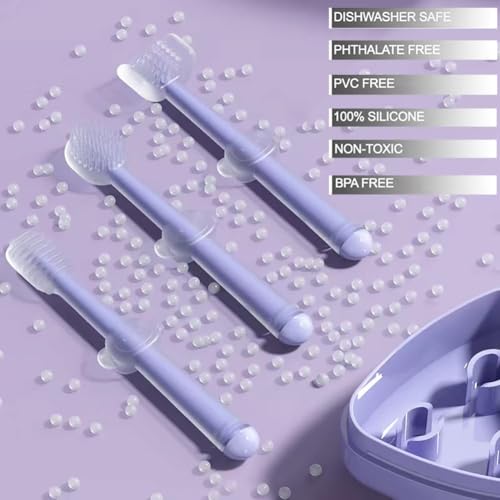 PandaEar Toddler Toothbrush Set - 3 Silicone Brushes for 0-18 Months