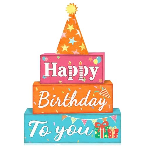 Happy Birthday Wooden Table Decor - 4 Piece Rustic Centerpieces
