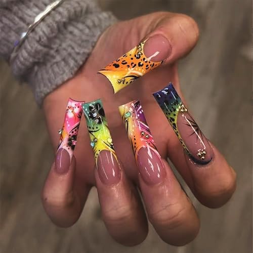 IMRAIN Colorful Ombre French Fake Nails Long Square 24Pcs W1-30Summer