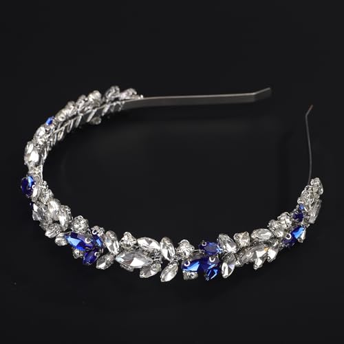 Elegant Blue and Silver Rhinestone Headband for Weddings