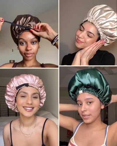 YANIBEST Adjustable Double Layer Satin Bonnet for Curly Hair - Blush Pink