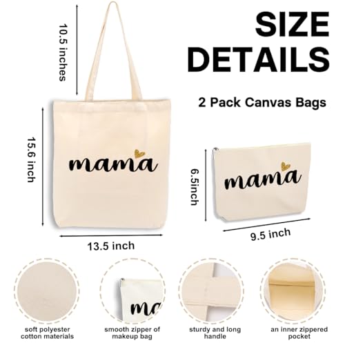 Canvas Tote Bag and Cosmetic Bag Set for Women, Lightweight Travel Handbag