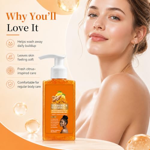 Vitamin C & Turmeric Body Scrub & Wash - Exfoliating Hydrating Shower Gel, 4.05 fl oz