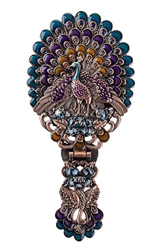 Vintage Hand Mirror with Handle - Peacock Design, Copper
