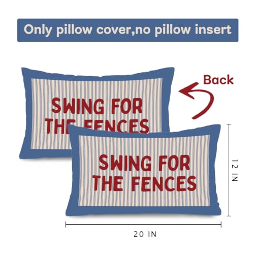 Motivational Baseball Pillow Cover | Vintage Blue Striped 18x18