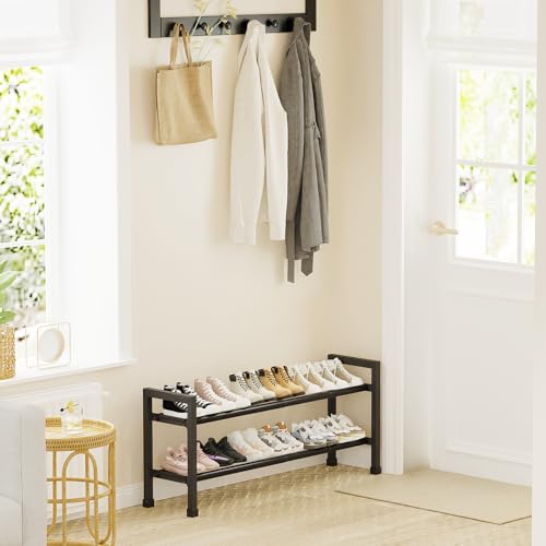 Adjustable 2-Tier Expandable Shoe Rack - Black Steel Organizer