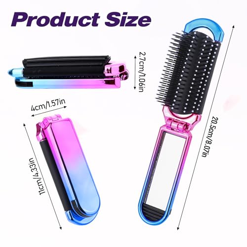 Mini Travel Hair Brush with Mirror - Foldable Compact Design