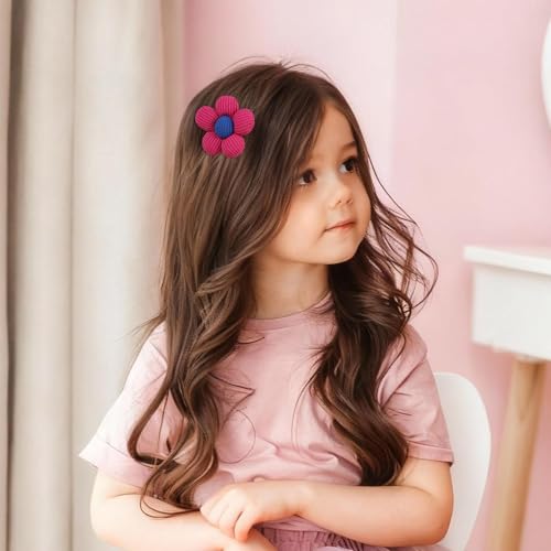 TOKUFAGU 10PCS Girl Hair Bows with Alligator Clips - Rainbow Flower Hair Accessories for Toddler & Kids (Green, Orange, Hotpink, Sapphire Blue, Yellow)