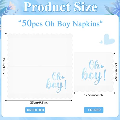 50 Blue Boy Baby Shower Napkins - Scalloped Disposable Guest Towels