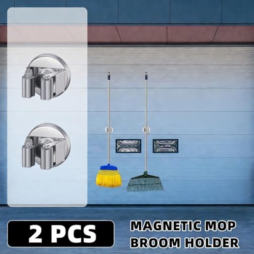 Vercraft Magnetic Broom Holder - 2 Pack Wall Mounted Organizer