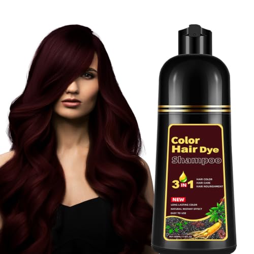 Dark Wine Red Hair Dye Shampoo 3-in-1 for Gray Hair - 17.6 Fl Oz, Herbal Formula