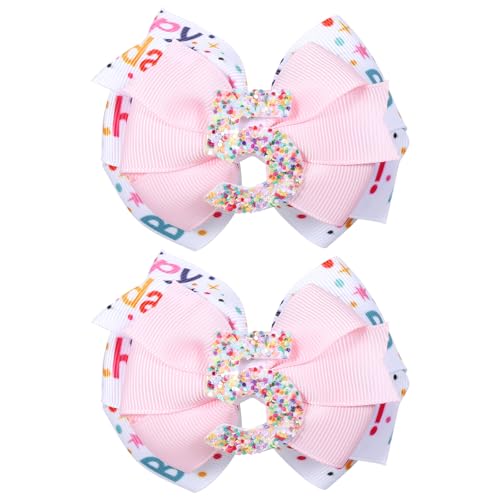 5th Girl Birthday Hair Bow Clips 2-Pack Glitter Pink Celebrate Kids & Teens