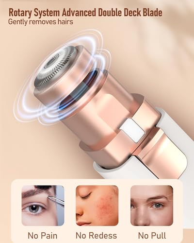 Rose Gold Eyebrow Trimmer & Facial Hair Removal for Women - 2 in 1 Rechargeable Electric Razor with LED Light
