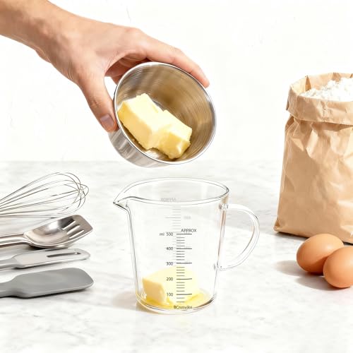 BCnmviku 500ML Glass Measuring Cups - V-Shaped Spout, Insulated Handle
