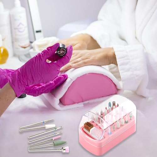 30-Hole Nail Drill Bit Holder & Cleaner Organizer - Pink