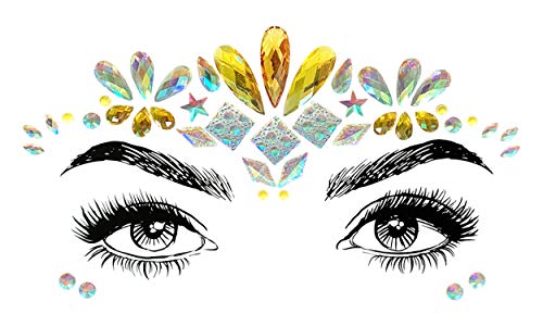 8 Pcs Mermaid Face Gems Glitter Stickers No.02 for Rave & Festivals