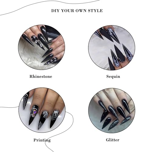 IMSOHOT Black Stiletto Press On Nails Extra Long Model 75-C09Black 24Pcs