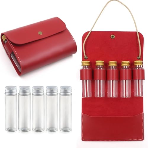 Camping Spice Kit with 5 Jars & Leather Holder - Travel Seasoning Set