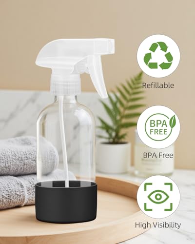 8 oz Glass Spray Bottles 4 Pack with Silicone Sleeve - Black & White