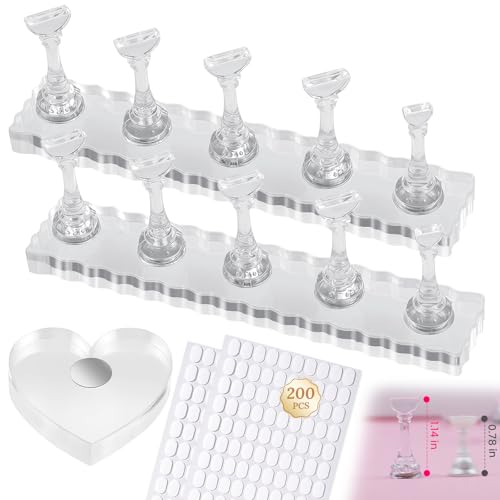 ESUOHYM Large Clear Press On Nail Stand with Magnetic Tips & 200 Sticky Tabs for DIY Nail Art & Salon Use