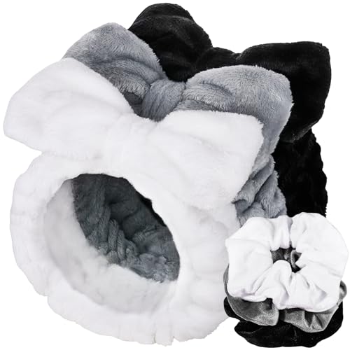 LEOBRO Spa Headband & Scrunchies Set - 6pcs in Black, White, Gray