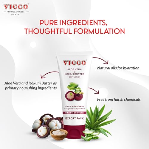 Vicco Aloe Vera and Mangosteen Body & Face Lotion 6.76 Fl Oz – Lightweight, Nourishing, Absorbing
