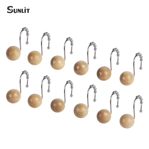 Boho Wood Beads Shower Curtain Hooks - Set of 12
