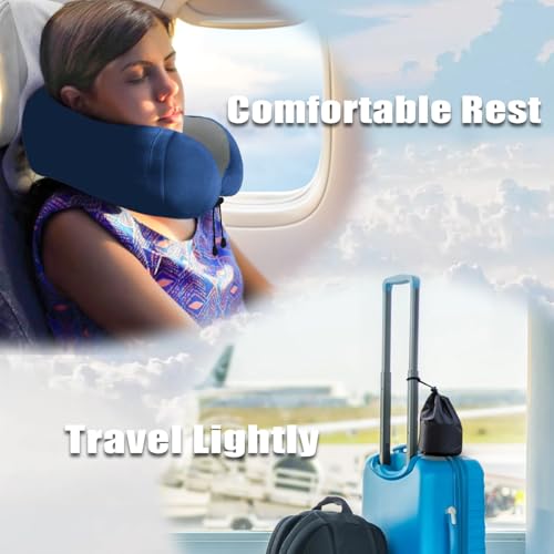 Elvodosia Memory Foam Travel Neck Pillow with Eye Mask & Earplugs - Blue