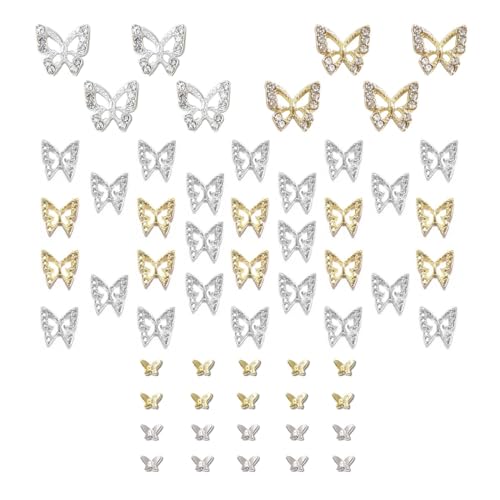 3D Butterfly Nail Charms Set - 58pcs Gold & Silver Rhinestones