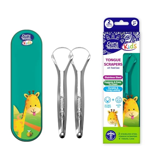 Kids Tongue Scraper Stainless Steel 2-Pack with Travel Case - Gentle Oral Hygiene