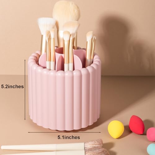 Rotating Makeup Brush Holder Organizer with 7 Removable Slots - Pink