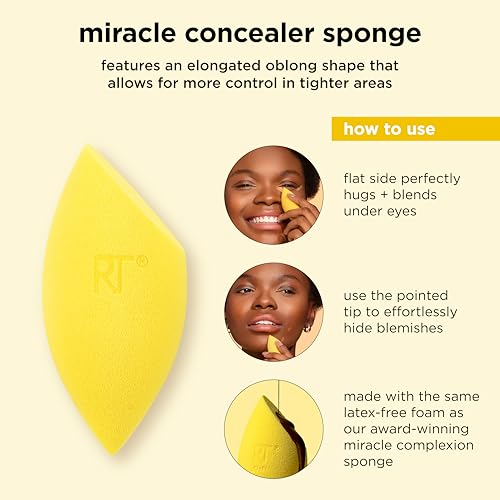 Real Techniques Miracle Concealer Sponge - Amarillo, 1 Count - Precision Makeup Blending Sponge