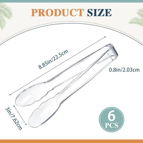 6 Pcs BPA-Free Clear Plastic Kitchen Tongs - 8.85 Inch Serving Utensils