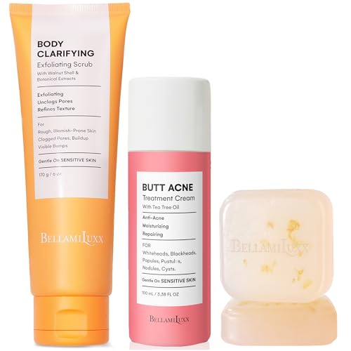 BellamiLuxx Butt Acne Treatment Set: Acne Soap Bar + Butt Treatment Lotion for Breakouts on Buttocks, Thighs, Back, Chest & Ingrown-Prone & Folliculitis-Prone Skin ? Helps Reduce Body Breakouts