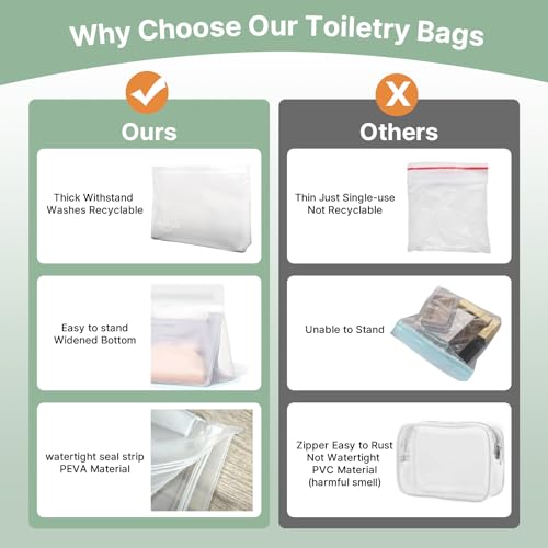 TT·SSTIE 5 Pack Clear Toiletry Bags, TSA 3-1-1 Quart Size PEVA Leakproof Travel Set (2 Small, 3 Large)