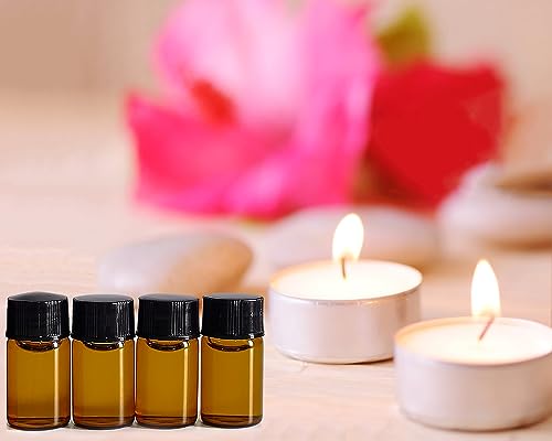 AGENIZ 3ML Amber Essential Oil Sample Bottles Set with Black Screw Caps - 50 Pack